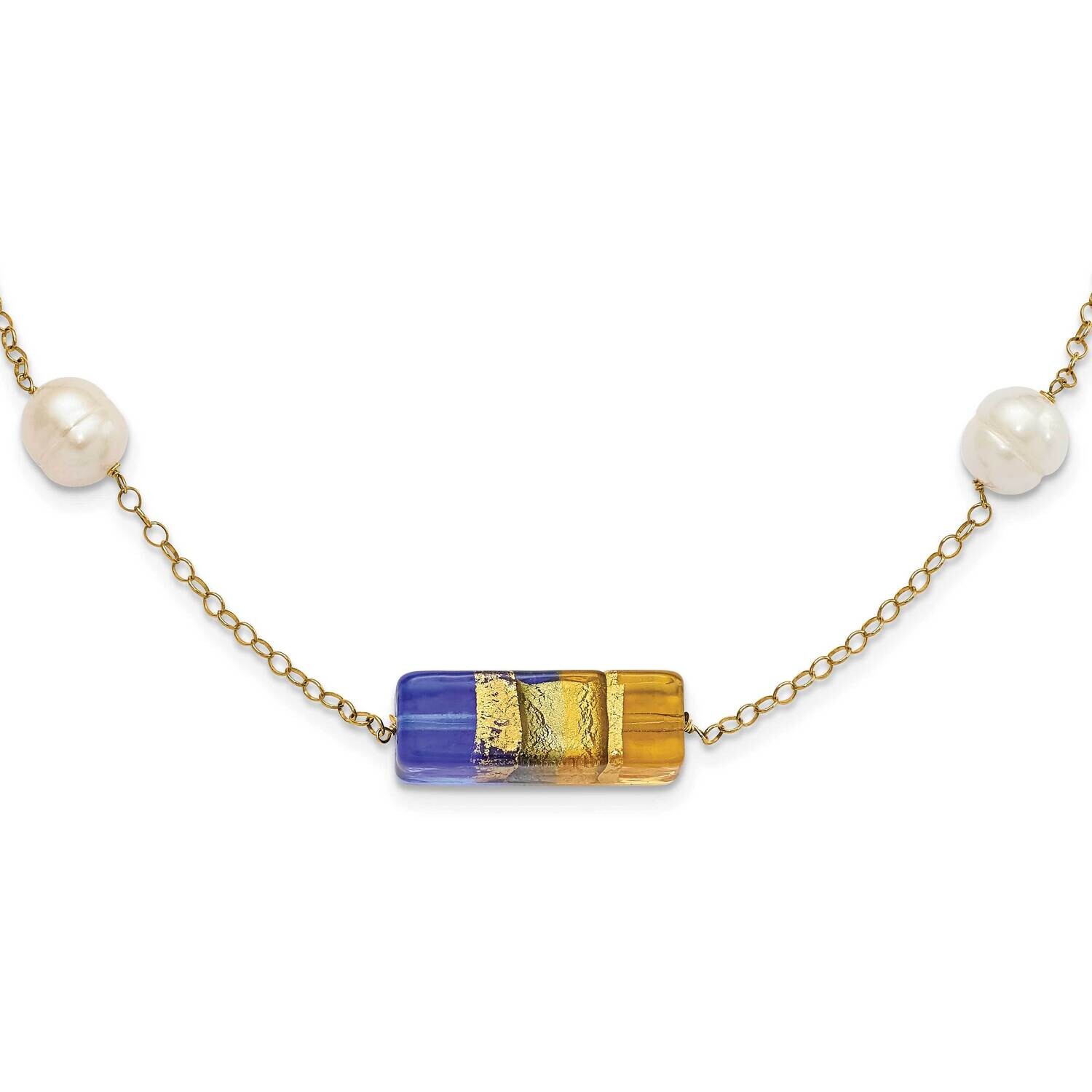 Fw Cultured Pearl &amp; Murano Glass Bead Necklace 14k Gold MUR28-17, MPN: MUR28-17, 883957016870