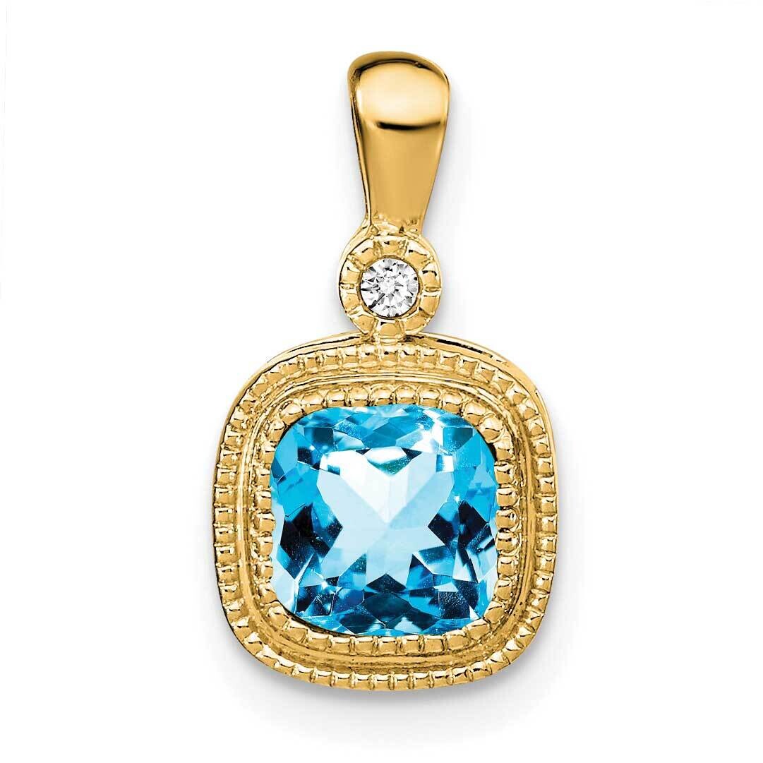 Cushion Blue Topaz Diamond Pendant 14k Gold PM3665-BT-001-YA, MPN: PM3665-BT-001-YA,