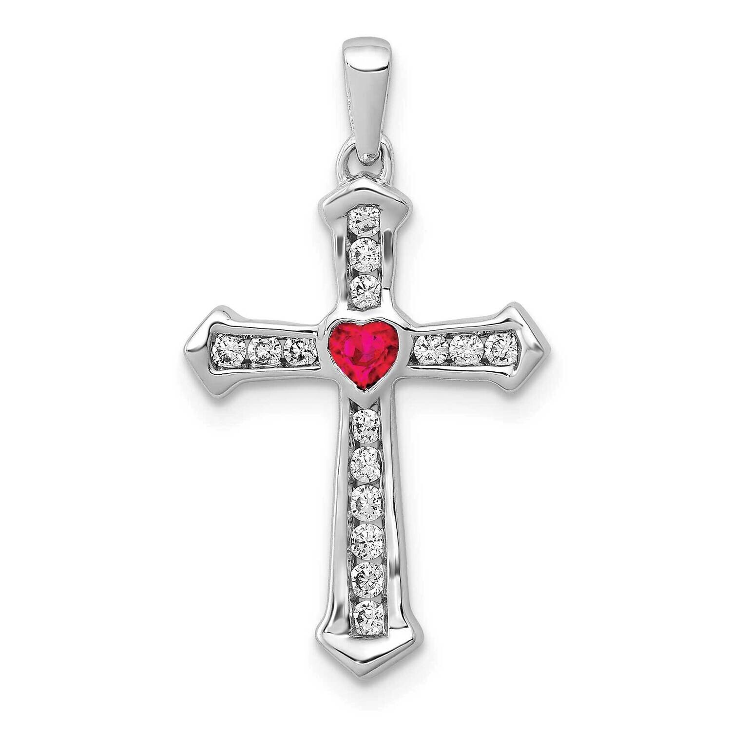 Ruby Diamond Heart Cross Pendant 10k White Gold PM5272-RU-020-1WA, MPN: PM5272-RU-020-1WA,