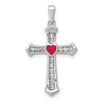 Ruby Diamond Heart Cross Pendant 10k White Gold PM5272-RU-020-1WA, MPN: PM5272-RU-020-1WA,