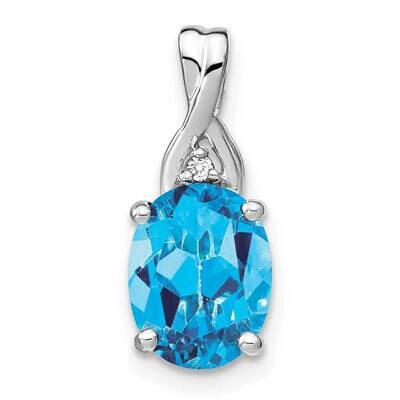 Oval Blue Topaz Diamond Pendant 14k White Gold PM7075-BT-001-WA, MPN: PM7075-BT-001-WA,