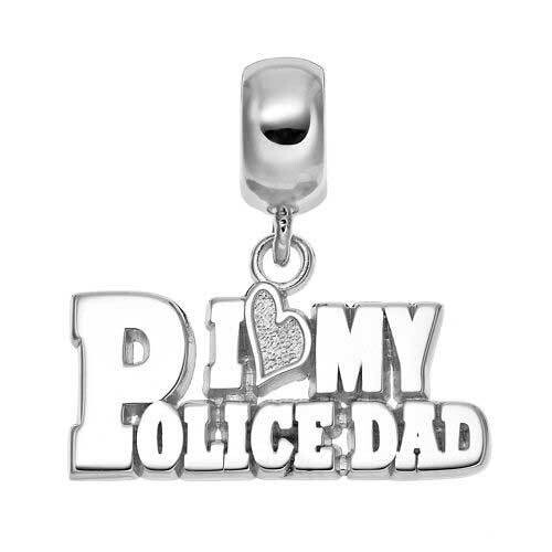 I Love My Police Dad .5 X 1 European Style Bead Bail Sterling Silver PBS009BDSS