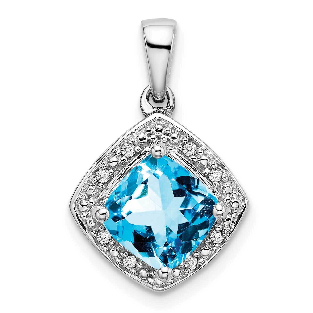 Cushion Blue Topaz Diamond Pendant 14k White Gold PM7045-BT-004-WA, MPN: PM7045-BT-004-WA,