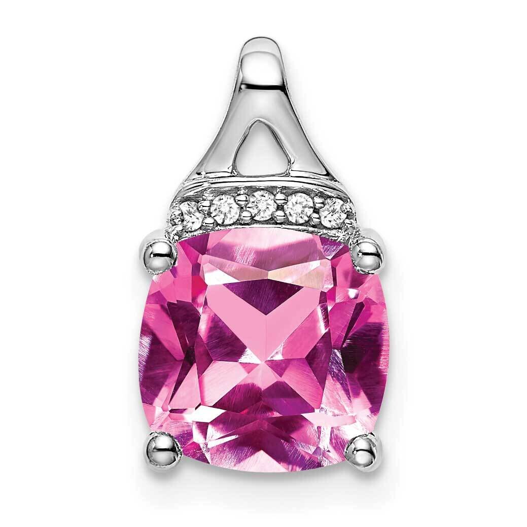 Cushion Created Pink Sapphire/Diamond Pendant 14k White Gold PM7043-CPS-002-WA