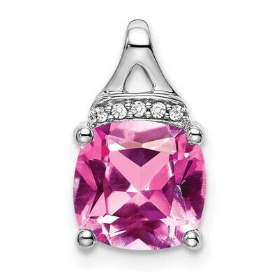 Cushion Created Pink Sapphire/Diamond Pendant 14k White Gold PM7043-CPS-002-WA, MPN: PM7043-CPS-002…