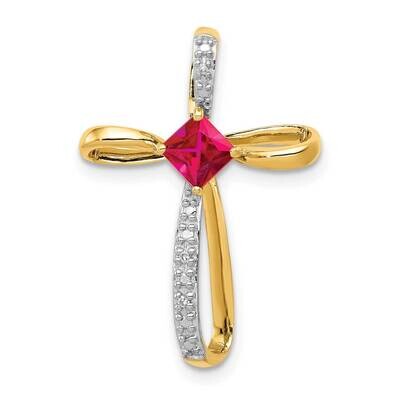 Rhodium Lab Created Ruby Diamond Cross Pendant 10k Gold PM5278-RU-001-1YA, MPN: PM5278-RU-001-1YA,