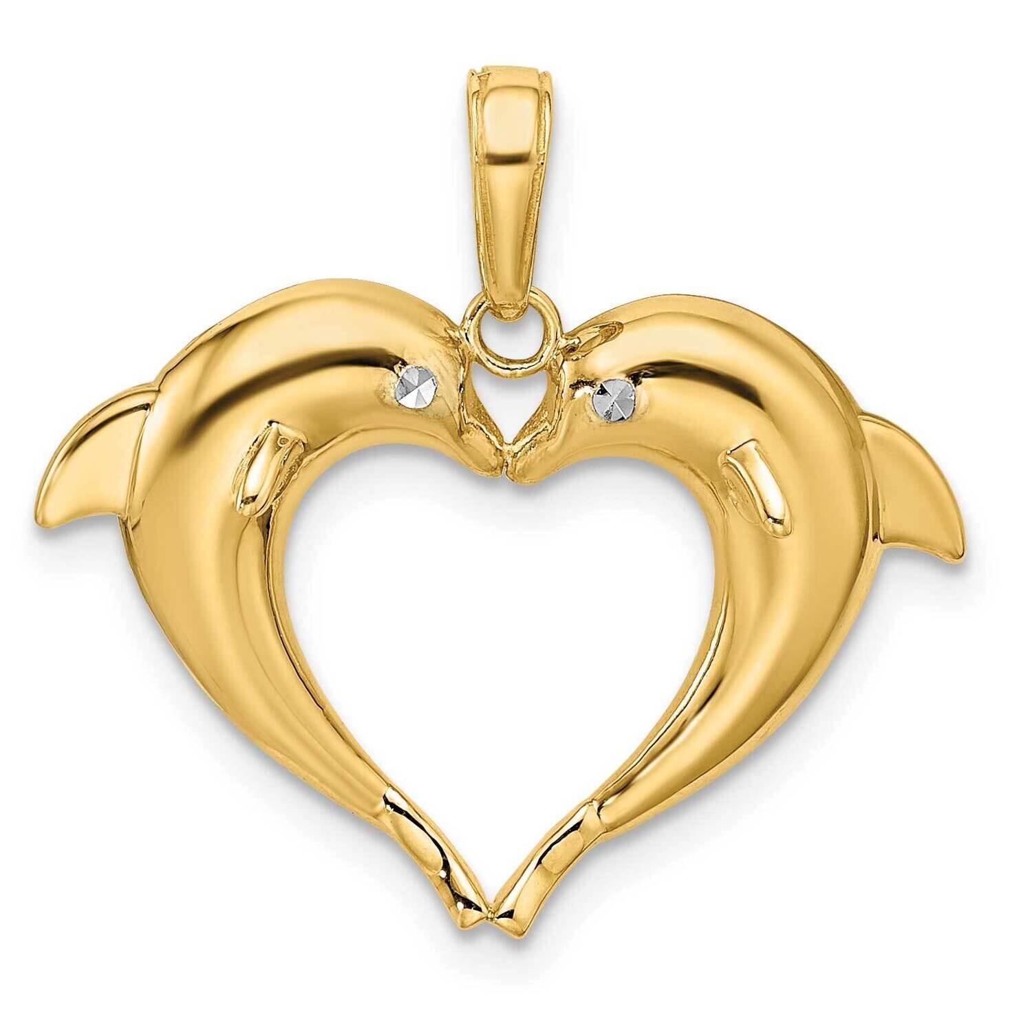 Double Dolphin Heart Pendant 14k Gold With Rhodium K9780, MPN: K9780, 196904085554