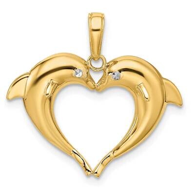 Double Dolphin Heart Pendant 14k Gold With Rhodium K9780, MPN: K9780, 196904085554