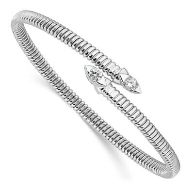 Textured CZ Bypass Cuff Bangle Bracelet Sterling Silver Rhodium-Plated QB1526, MPN: QB1526,