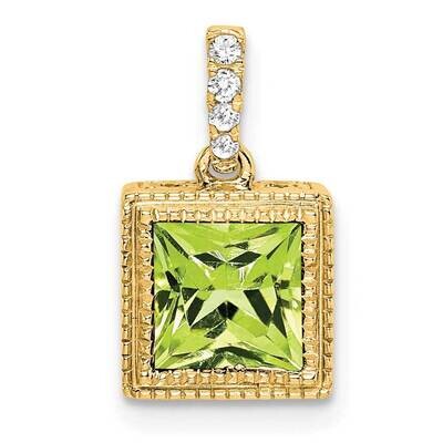 Square Peridot Diamond Pendant 14k Gold PM7096-PE-013-YA, MPN: PM7096-PE-013-YA,