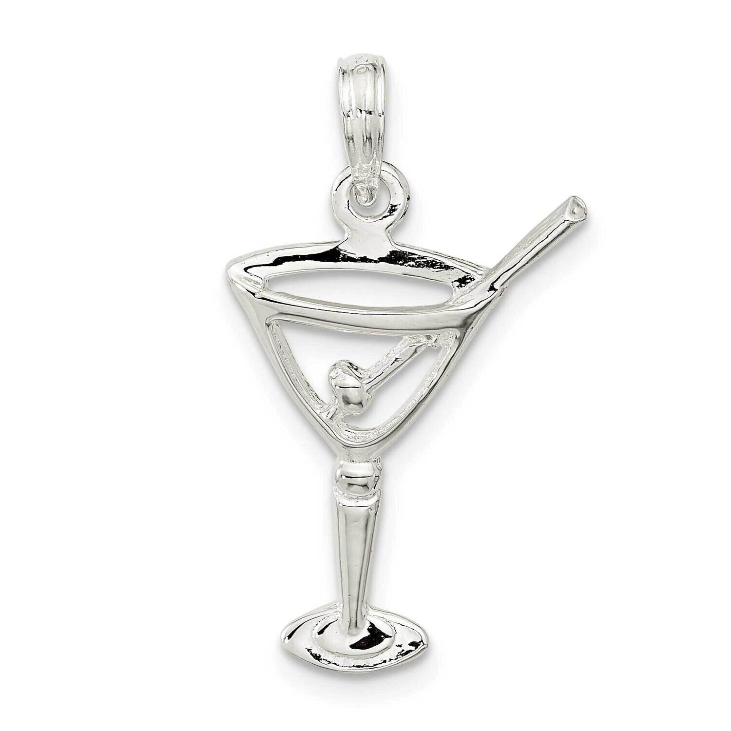 Cut-Out Martini Olive Pendant Sterling Silver Polished QC10548