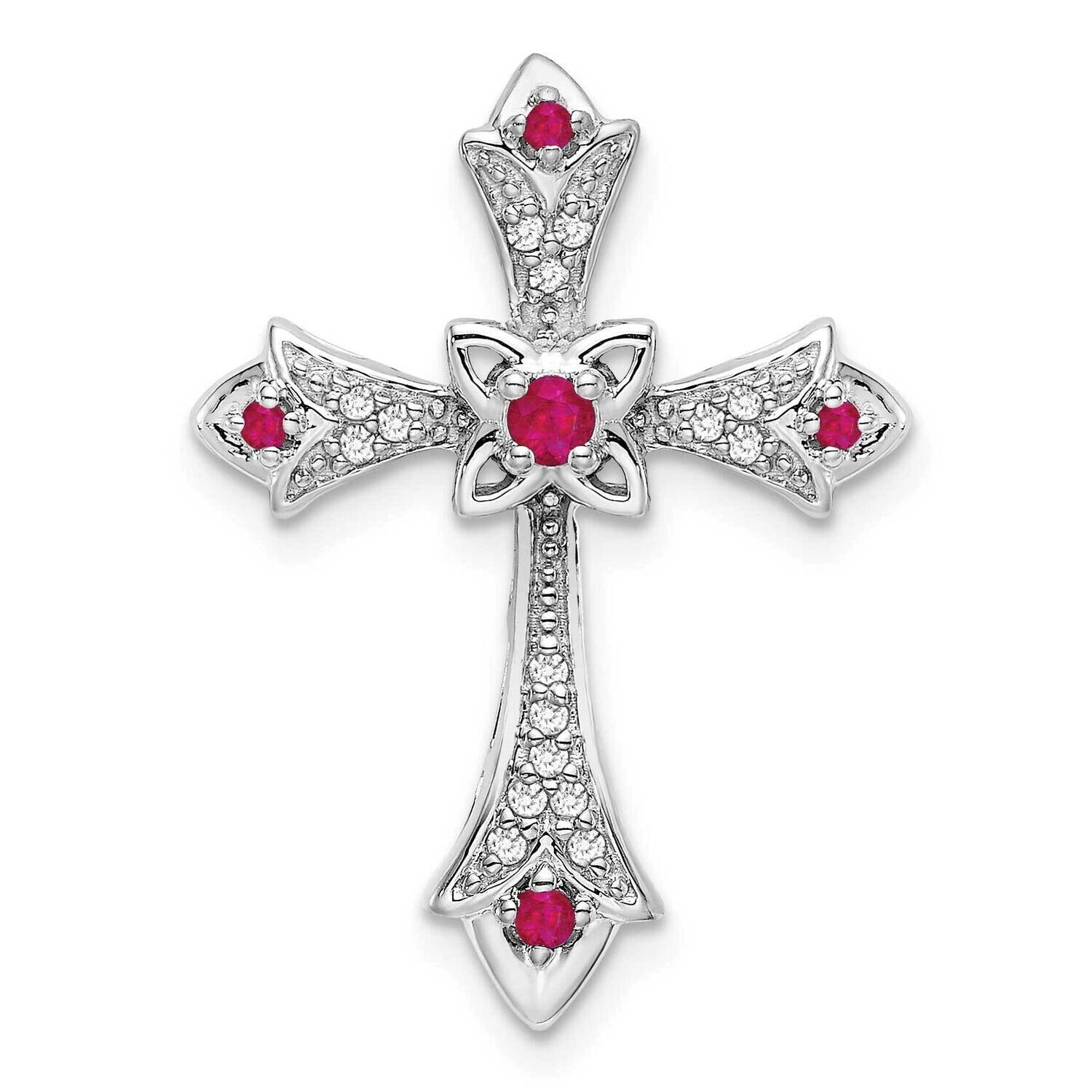 Ruby Diamond Fleur De Lis Cross Chain Slide 10k White Gold PM7175-RU-008-1WA, MPN: PM7175-RU-008-1W…