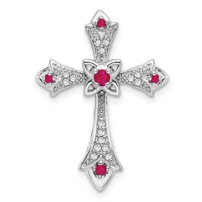 Ruby Diamond Fleur De Lis Cross Chain Slide 10k White Gold PM7175-RU-008-1WA, MPN: PM7175-RU-008-1W…