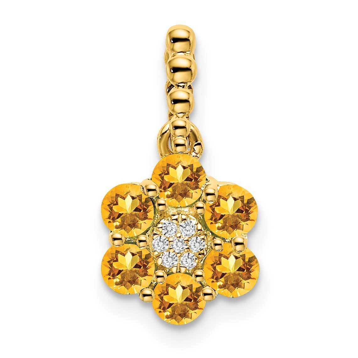 Citrine Diamond Floral Pendant 14k Gold PM7191-CI-003-YA, MPN: PM7191-CI-003-YA,