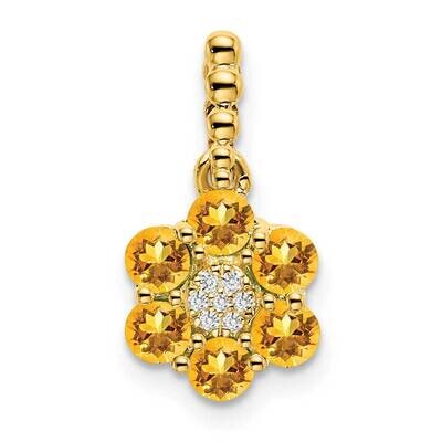 Citrine Diamond Floral Pendant 14k Gold PM7191-CI-003-YA, MPN: PM7191-CI-003-YA,