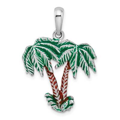 Enameled Palm Trees Pendant Sterling Silver Polished QC10626, MPN: QC10626, 637218144457