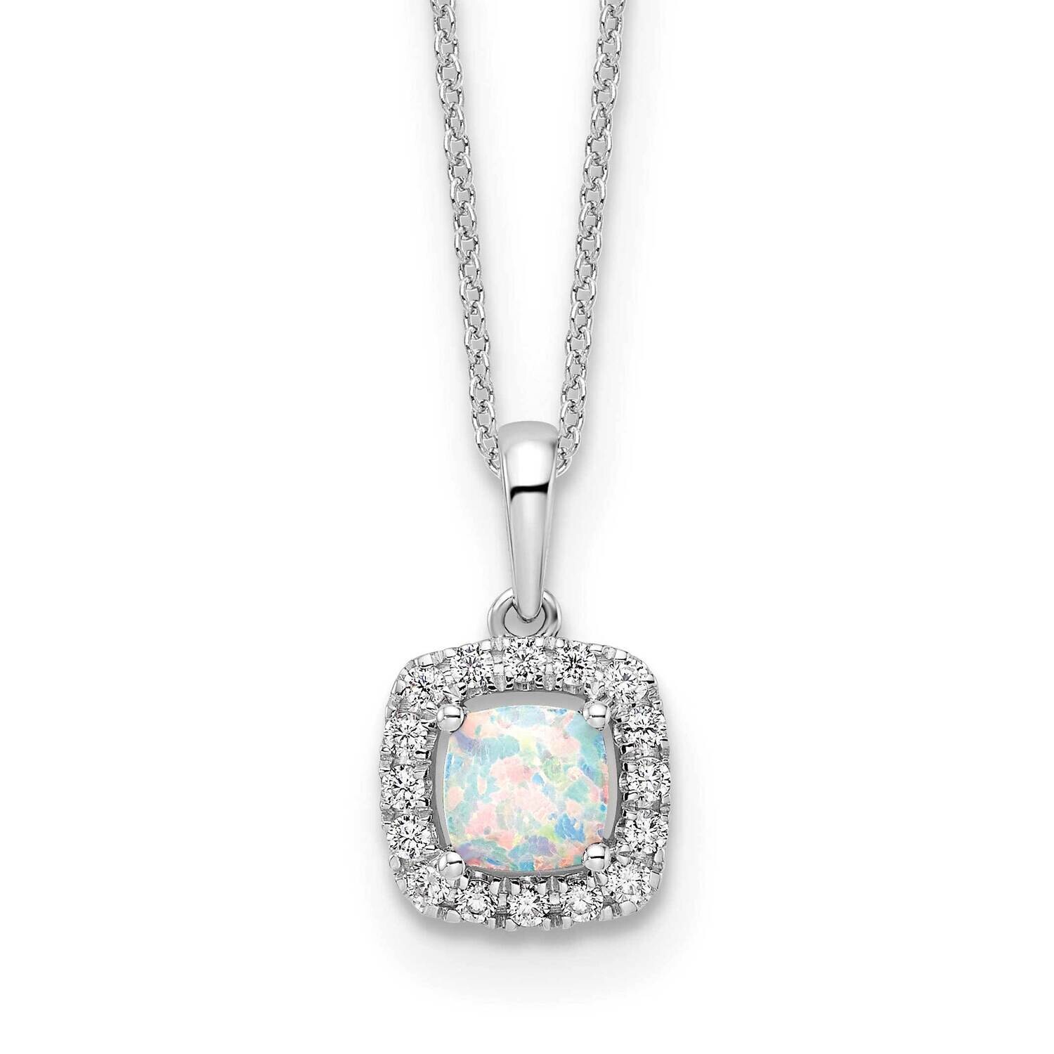Diamond Created Opal Pendant Necklace 10k White Gold PM9037-COP-0WLG-18