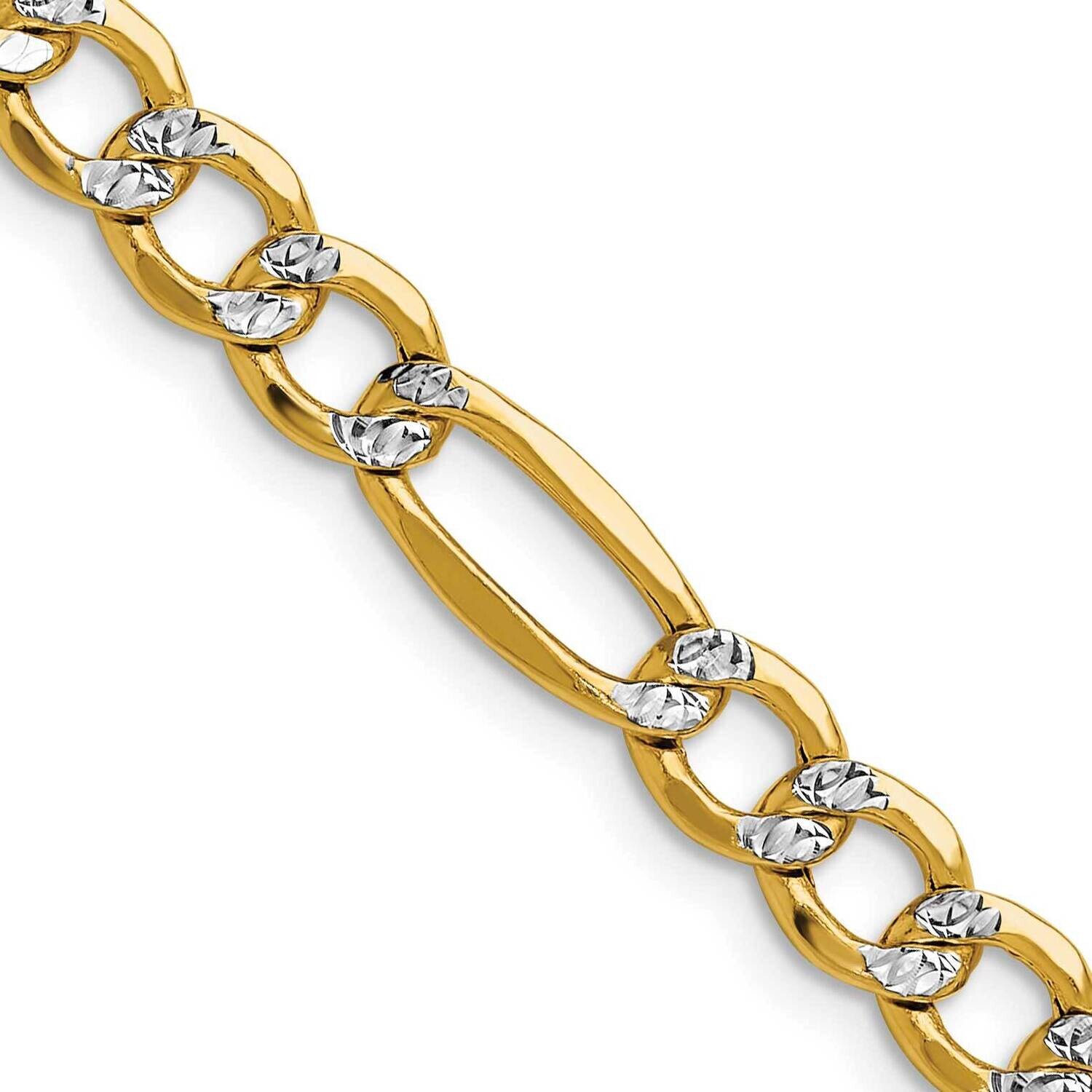 6.5mm Semi-Solid Rhodium Pavc Figaro Chain 26 Inch 14k Gold PWC150-26