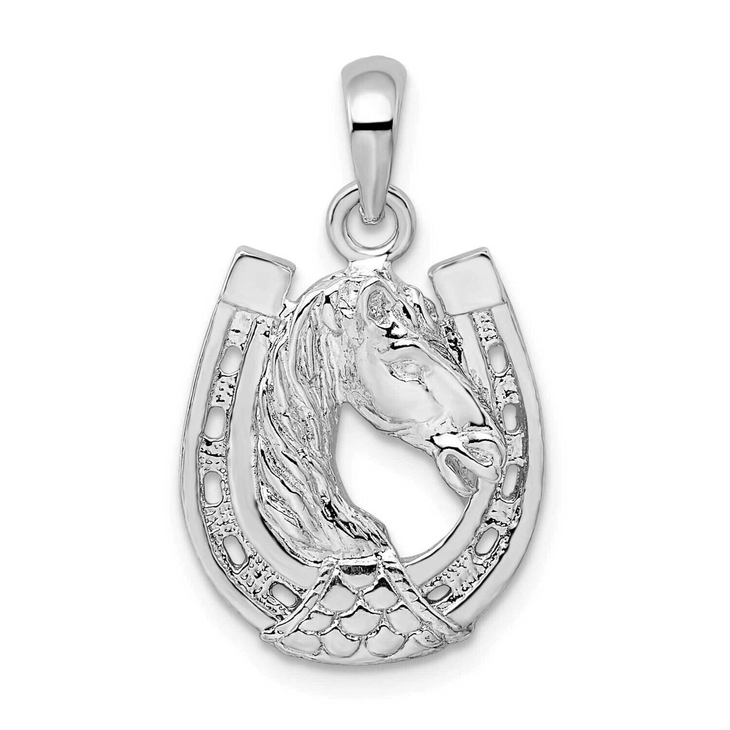 Horse Head In Horseshoe Pendant Sterling Silver Polished QC10272
