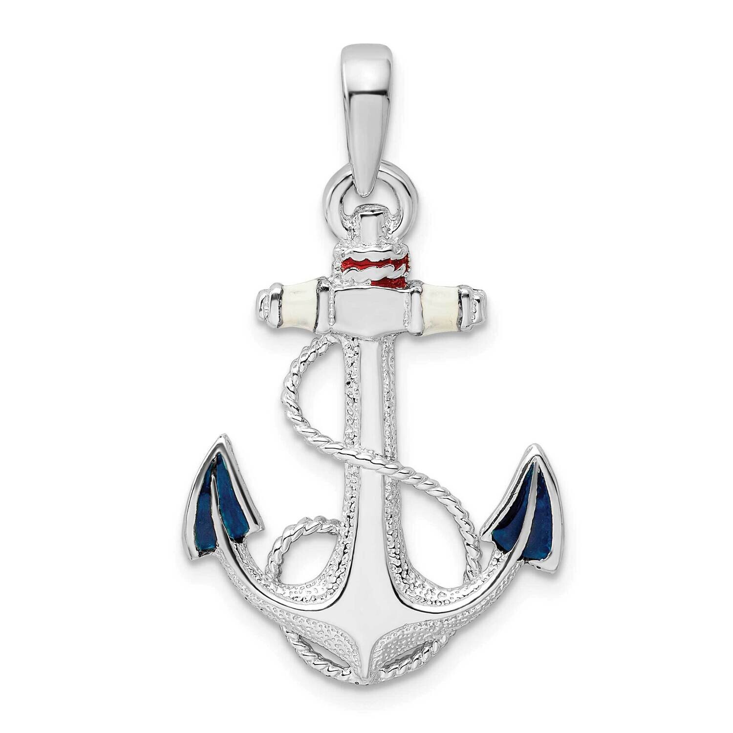 Enameled Anchor Rope Pendant Sterling Silver Polished QC10677