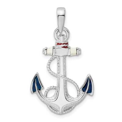Enameled Anchor Rope Pendant Sterling Silver Polished QC10677, MPN: QC10677, 637218145003
