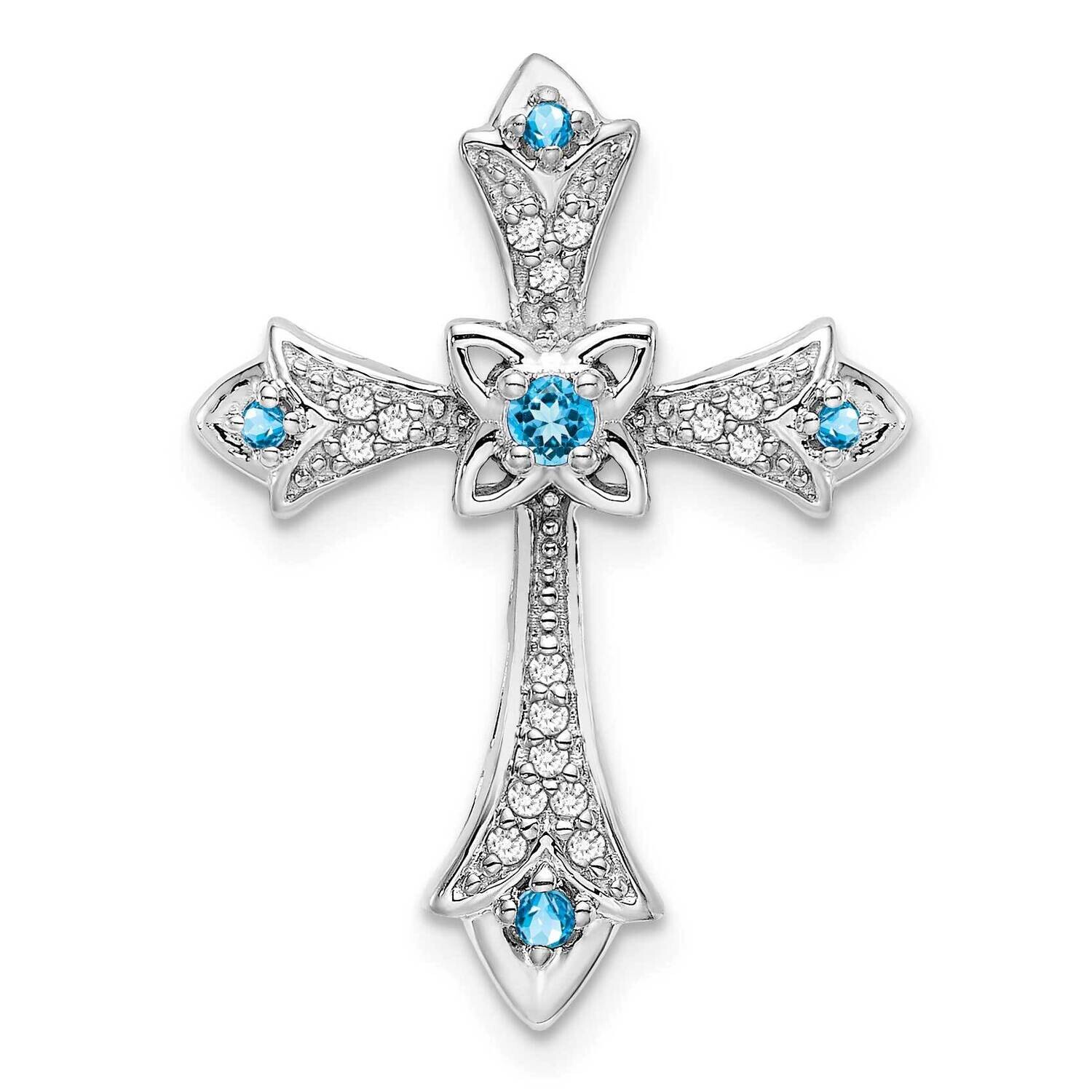 Blue Topaz Diamond Fleur De Lis Cross Chain Slide 10k White Gold PM7175-BT-008-1WA