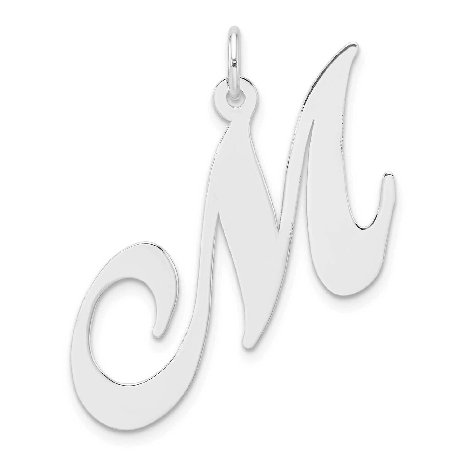 Large Fancy Script Letter M Initial Charm Sterling Silver Rhodium-Plated QC11254M, MPN: QC11254M,
