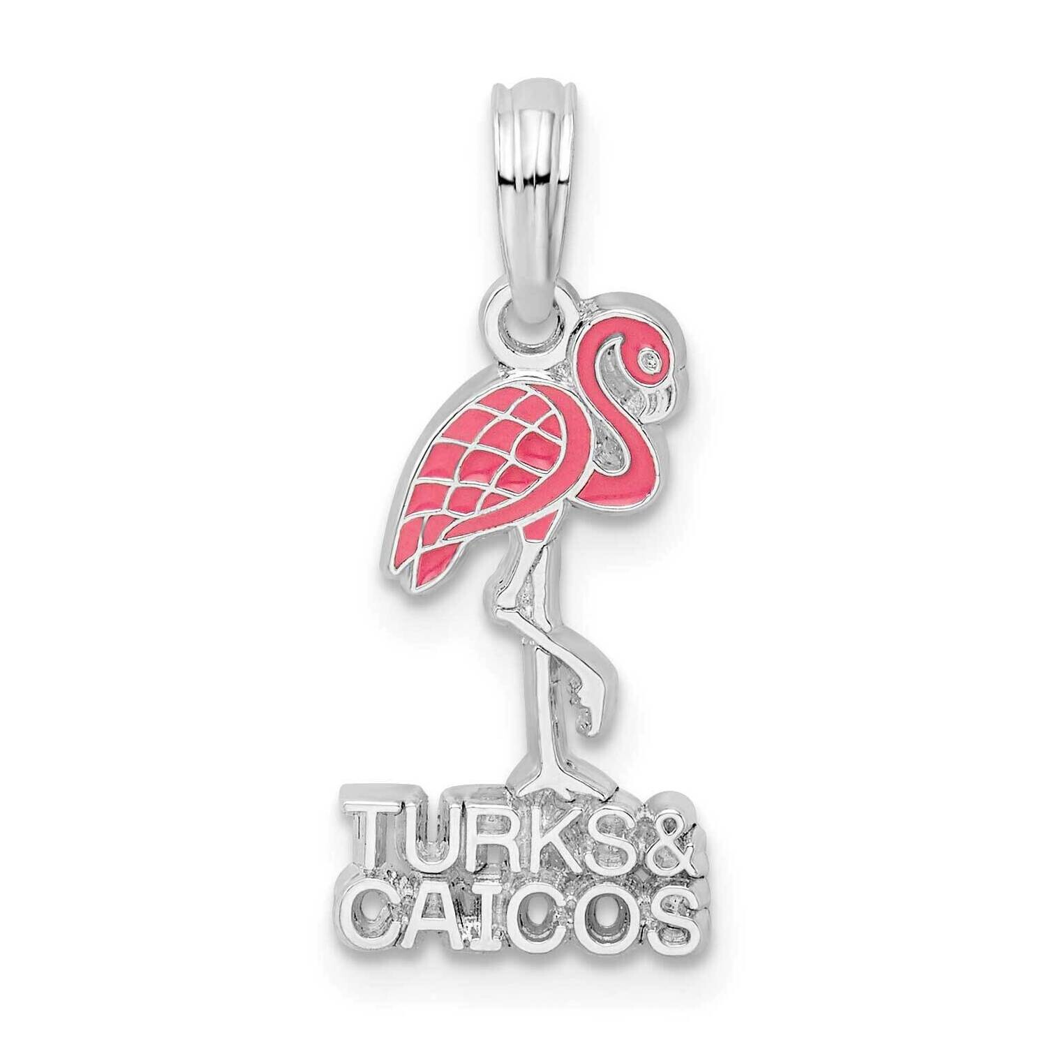Enameled Turks Caicos Flamingo Pendant Sterling Silver Polished QC10694