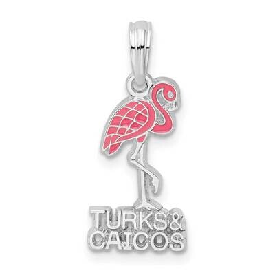 Enameled Turks Caicos Flamingo Pendant Sterling Silver Polished QC10694, MPN: QC10694, 637218147113
