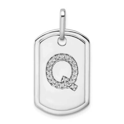 Diamond Initial Q Dog Tag Charm 14k White Gold PM9842Q-021-WA, MPN: PM9842Q-021-WA,