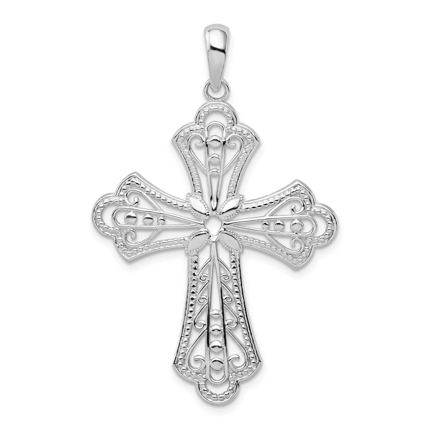 Polish Filigree Bead Edge Fleur De Lis Cross Pendant Sterling Silver QC10507, MPN: QC10507, 6372181…