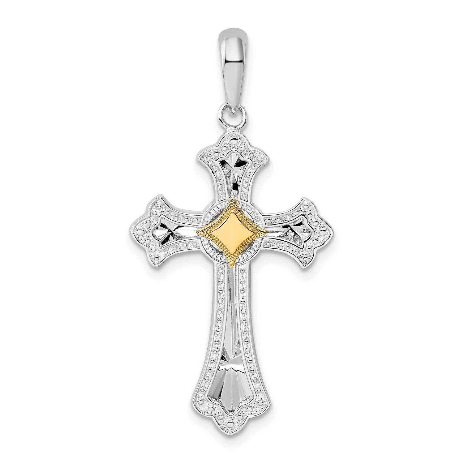 Sterling Silver Diamond-Cut Fleur De Lis Cross Accent Pendant 14k Gold QC10917G, MPN: QC10917G, 637…