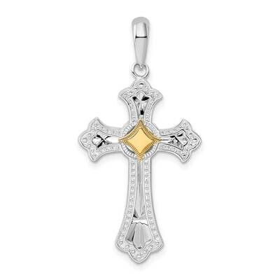 Sterling Silver Diamond-Cut Fleur De Lis Cross Accent Pendant 14k Gold QC10917G, MPN: QC10917G, 637…