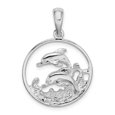 Dolphins Swimming Oval Pendant Sterling Silver Polished QC10137, MPN: QC10137, 637218164691