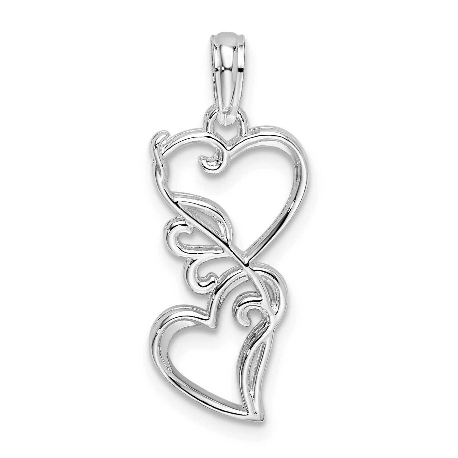 Double Hearts Filigree Pendant Sterling Silver Polished QC10568, MPN: QC10568, 637218184330