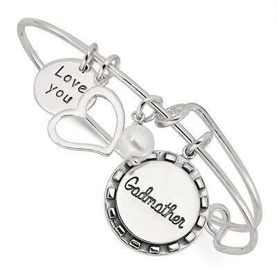 Antiqued Syn. Pearl Godmother Charm Adjustable Bangle Sterling Silver QB1506, MPN: QB1506,