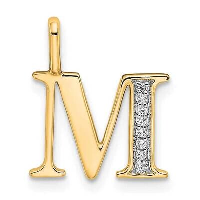 Diamond Letter M Initial Pendant 14k Gold PM8365M-003-YA, MPN: PM8365M-003-YA,