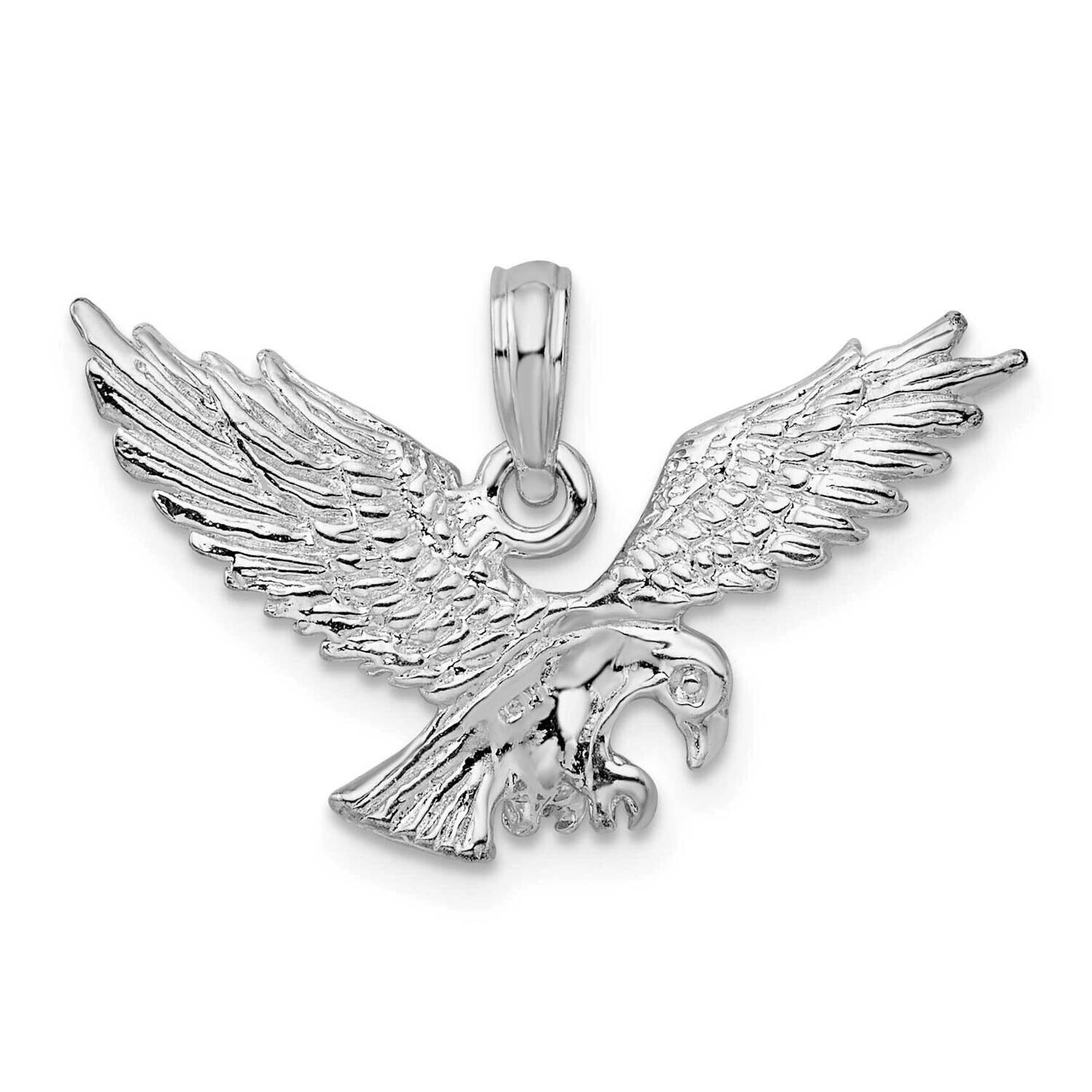 Textured 3D Landing Eagle Pendant Sterling Silver Polished QC10510