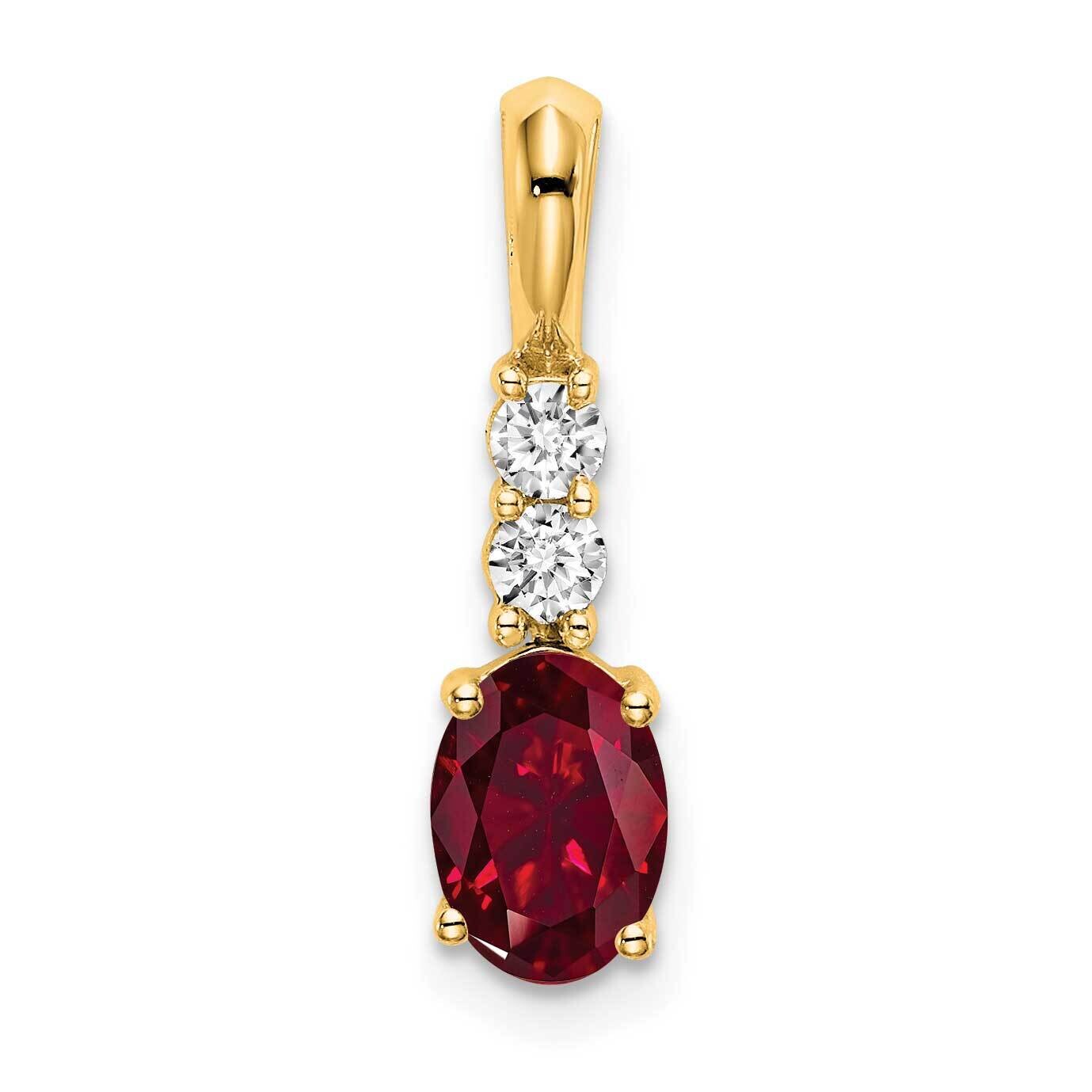 Oval Created Ruby Diamond Pendant 14k Gold PM7406-CRU-013-YA, MPN: PM7406-CRU-013-YA,