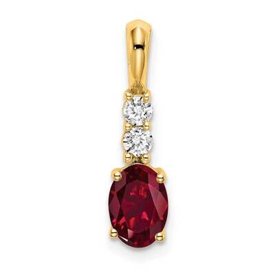 Oval Created Ruby Diamond Pendant 14k Gold PM7406-CRU-013-YA, MPN: PM7406-CRU-013-YA,