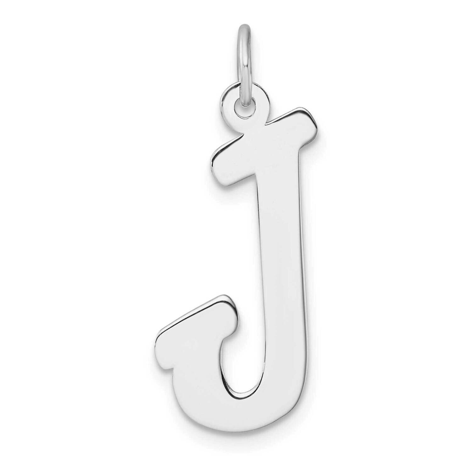 Large Script Letter J Initial Charm Sterling Silver Rhodium-Plated QC11253J