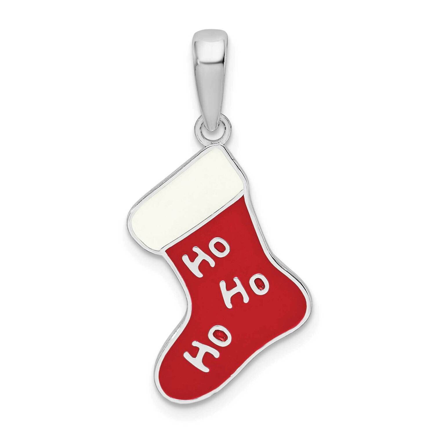 Enameled Ho Ho Ho Stocking Pendant Sterling Silver Polished QC10662, MPN: QC10662, 637218144815