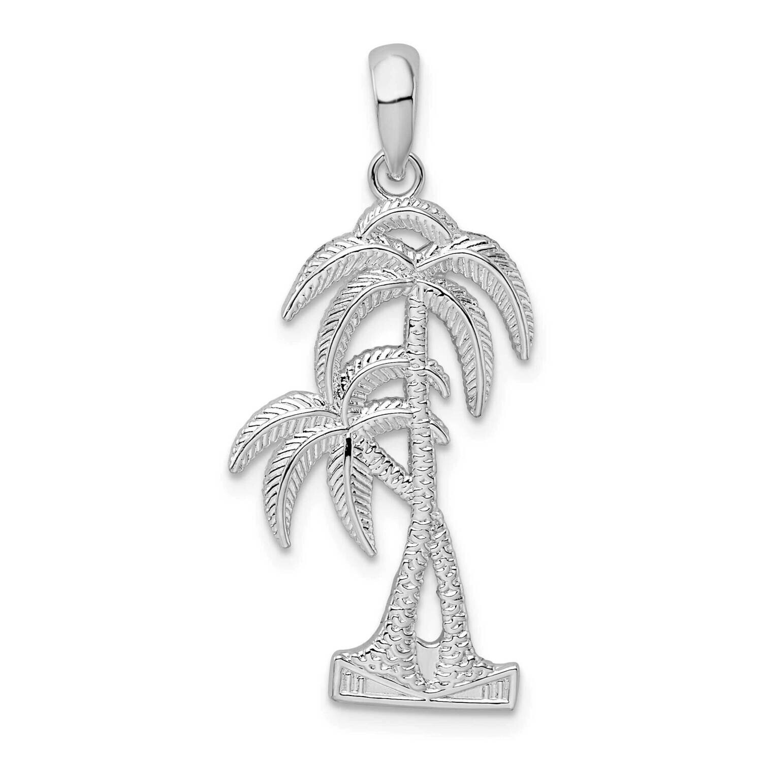 Textured Double Palm Tree Pendant Sterling Silver Polished QC10037, MPN: QC10037, 637218157631