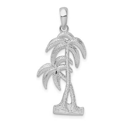 Textured Double Palm Tree Pendant Sterling Silver Polished QC10037, MPN: QC10037, 637218157631