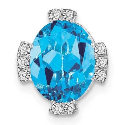 Oval Blue Topaz Diamond Chain Slide 12.75 Inch 14k White Gold PM7105-BT-012-WA, MPN: PM7105-BT-012-…