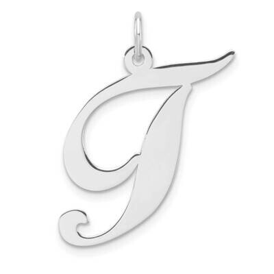 Large Fancy Script Letter T Initial Charm Sterling Silver Rhodium-Plated QC11254T, MPN: QC11254T,