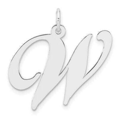 Large Fancy Script Letter W Initial Charm Sterling Silver Rhodium-Plated QC11254W, MPN: QC11254W,