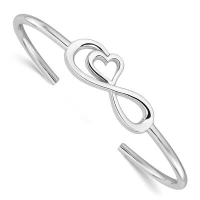 Heart Infinity Symbol Cuff Bangle Sterling Silver Rhodium-Plated QB1461, MPN: QB1461,