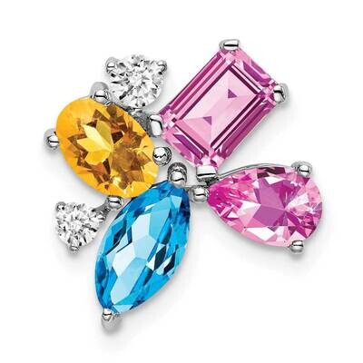 Blue Topaz Citrine Cr.Pk Saph Diamond Chain Slide 14k White Gold PM7129-BT/CI-009-WA, MPN: PM7129-B…