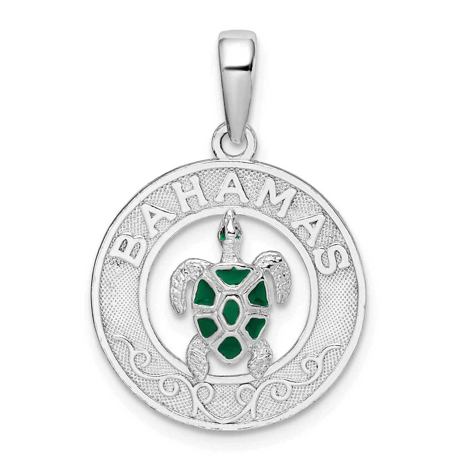Enameled Bahamas Circle Turtle Pendant Sterling Silver Polished QC10704, MPN: QC10704, 637218154760